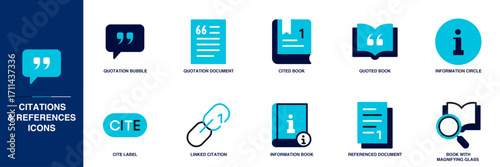 Citations and References Blue Colored Outline Icon Set