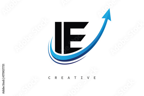 IE Letter Logo with Dynamic Arrow Swoosh – Modern Business Branding, Growth, Progress & Innovation Symbol