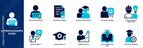 Apprenticeships Blue Colored Outline Icon Set