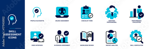 Skill Assessment Blue Colored Outline Icon Set