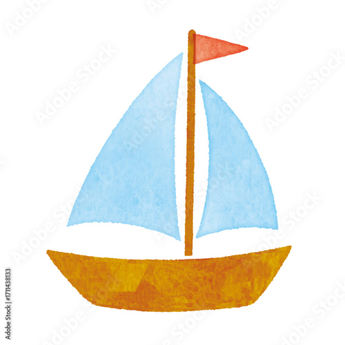 かわいい水彩ヨットのイラスト｜Cute Watercolor Sailboat Illustration