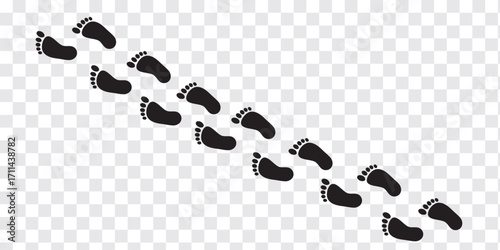 Different human footprints. Imprint soles shoes. Baby children footprint, Shoes for children and adults, adults and children's steps. Perfect for ecology, environment, travel, identity, lifestyle. 