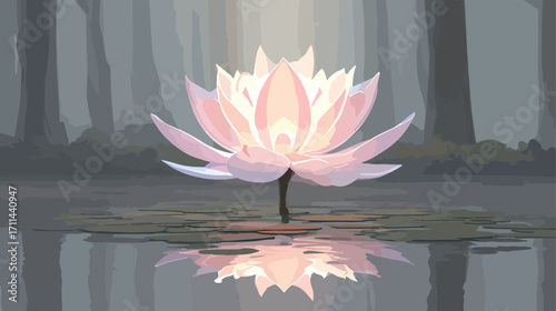 Pink lotus flower in misty forest