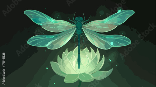 Dragonfly and lotus flower illustration