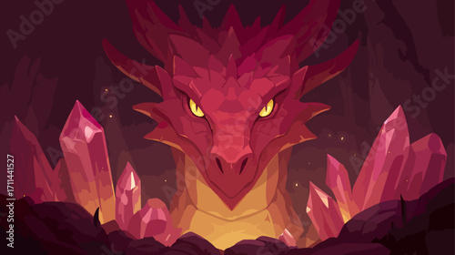 Fierce dragon among crystals
