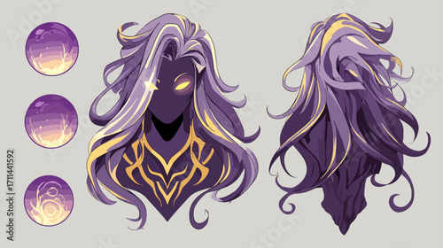 Character portrait with detailed hair and ornate design