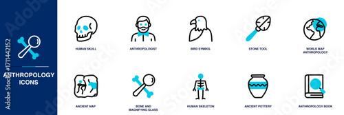 Anthropology Blue Colored Outline Icon Set