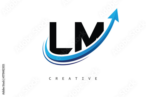 LM Letter Logo with Dynamic Arrow Swoosh – Modern Business Branding, Growth, Progress & Innovation Symbol