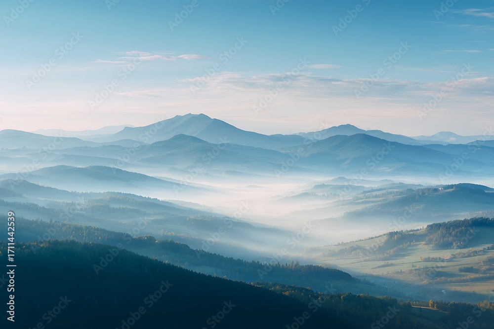 Fototapeta premium View of a mountain range with a few trees