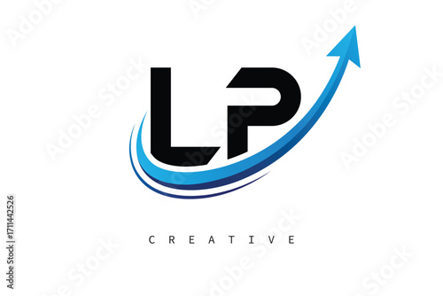 LP Letter Logo with Dynamic Arrow Swoosh – Modern Business Branding, Growth, Progress & Innovation Symbol