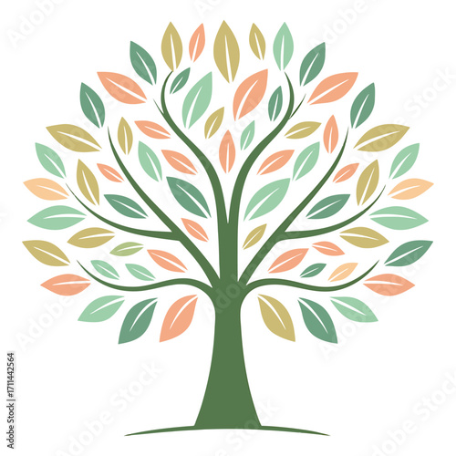 Vibrant abstract tree symbolizing growth diversity and connection with colorful foliage stakeholder icon