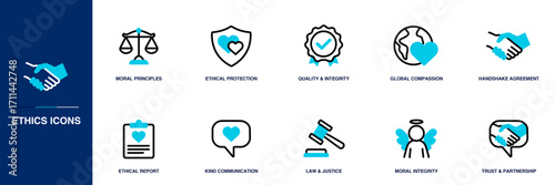 Ethics Blue Colored Outline Icon Set