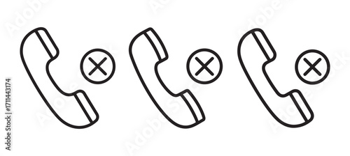 Rejected Phone Call Icons, Decline Call Symbol, Cancel Communication Vector