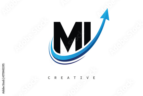 MI Letter Logo with Dynamic Arrow Swoosh – Modern Business Branding, Growth, Progress & Innovation Symbol