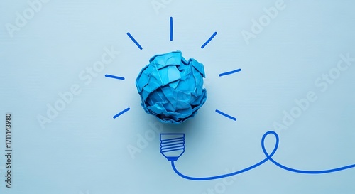 Bright idea concept with crumpled paper lightbulb