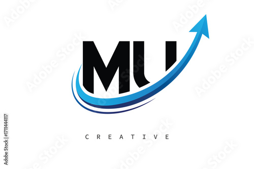 MU Letter Logo with Dynamic Arrow Swoosh – Modern Business Branding, Growth, Progress & Innovation Symbol