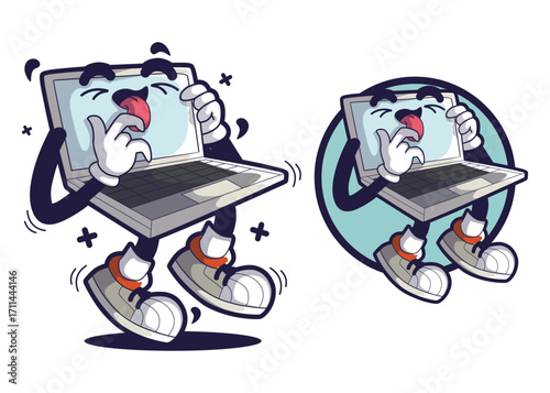 Laptop cartoon mascot illustrstion