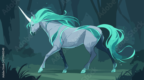 Magical unicorn in a dark forest