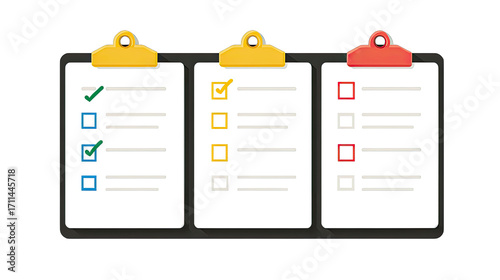 Three clipboards with checklists