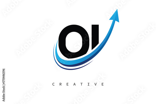 OI Letter Logo with Dynamic Arrow Swoosh – Modern Business Branding, Growth, Progress & Innovation Symbol