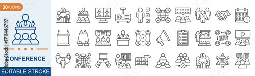 Seminar or Conference line editable icons set collection. Conference icon set. vector illustration EPS 10