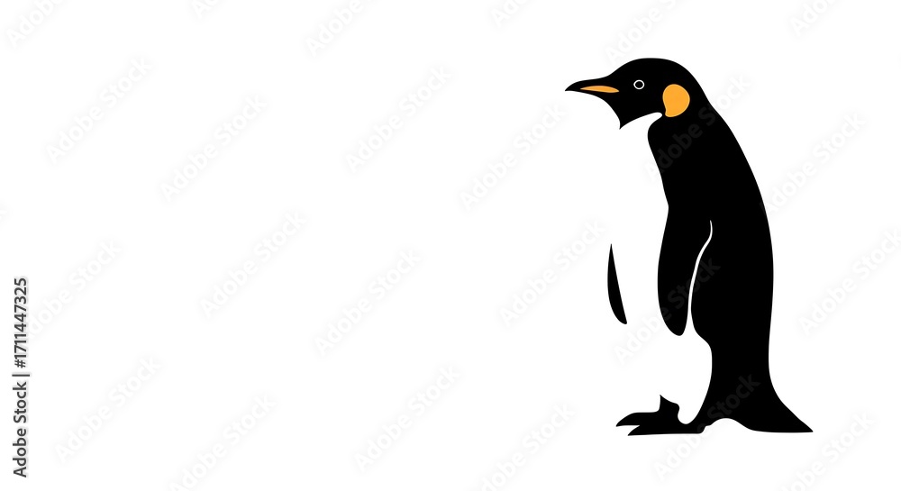 Fototapeta premium Simple Penguin Illustration on White Background with Black and White Animal Design.