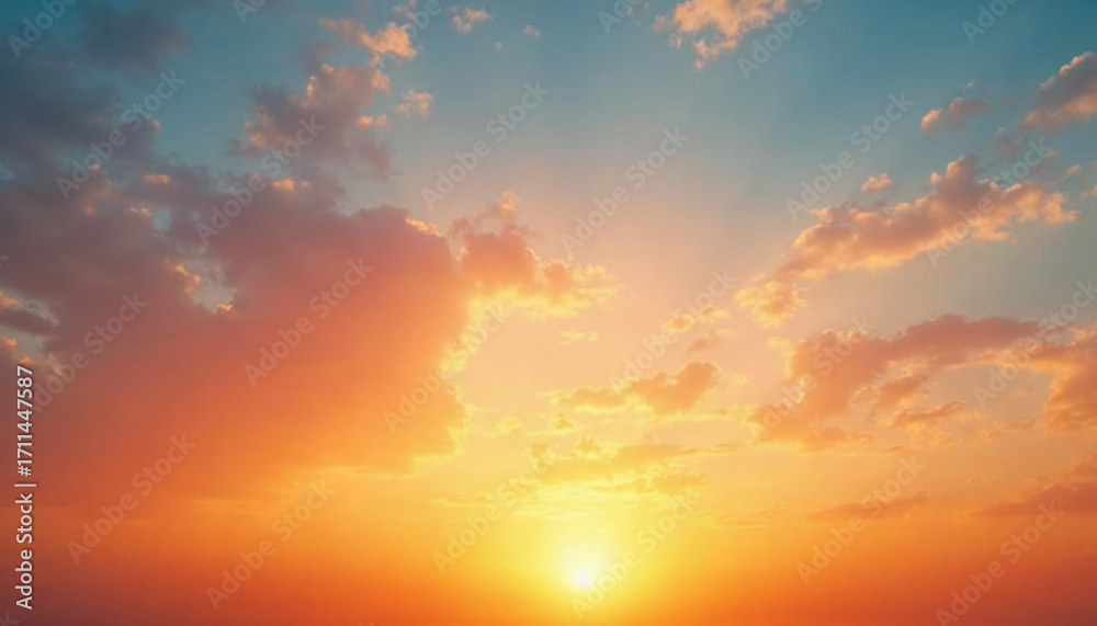 Naklejka premium Vibrant sunset sky with clouds and sun rays