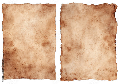 Two aged, tan parchment-like sheets
