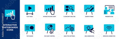 Interactive Whiteboards Blue Colored Outline Icon Set