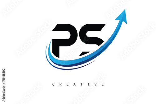 PS Letter Logo with Dynamic Arrow Swoosh – Modern Business Branding, Growth, Progress & Innovation Symbol