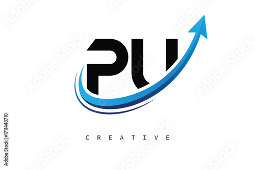 PU Letter Logo with Dynamic Arrow Swoosh – Modern Business Branding, Growth, Progress & Innovation Symbol