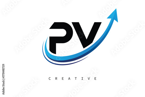PV Letter Logo with Dynamic Arrow Swoosh – Modern Business Branding, Growth, Progress & Innovation Symbol