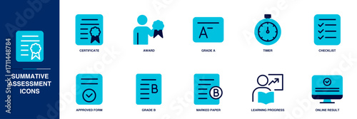 Summative Assessment Blue Colored Outline Icon Set