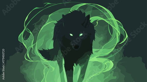 Black wolf in green haze