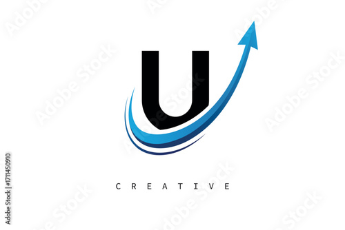 U Letter Logo with Dynamic Arrow Swoosh – Modern Business Branding, Growth, Progress & Innovation Symbol