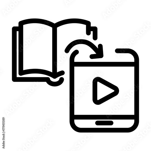 Interactive Book Video Line Icon of Blended Learning Icon Set