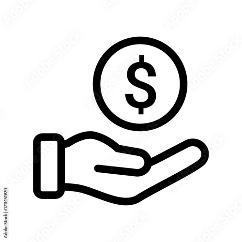 Hand Holding Dollar Sign Line Icon of Financial Aid Icon Set