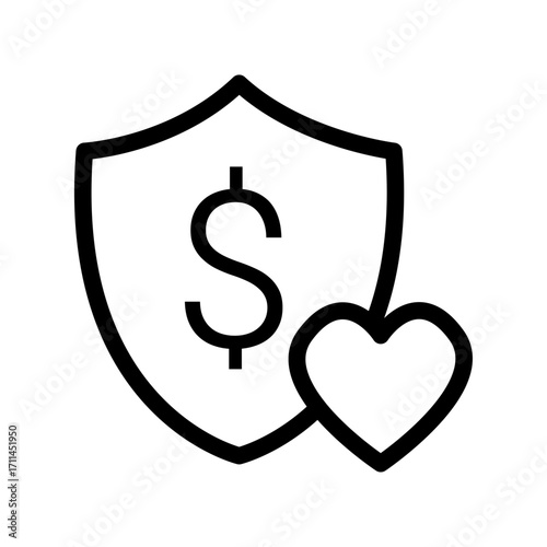 Shield with Dollar and Heart Line Icon of Financial Aid Icon Set