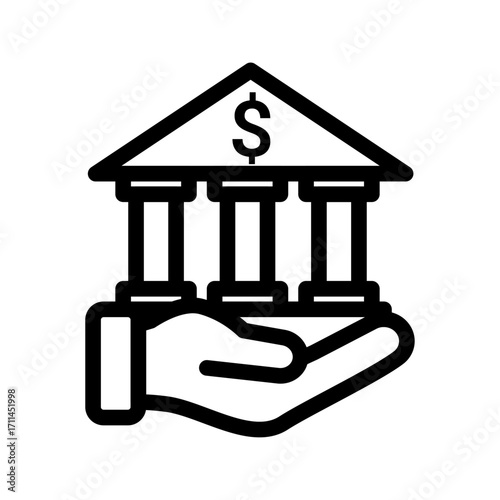 Bank Building with Dollar Line Icon of Financial Aid Icon Set