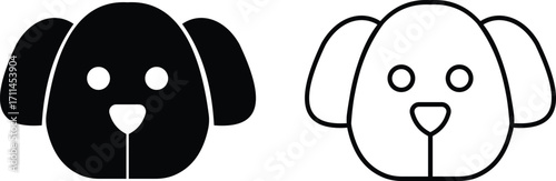 dog icons set, collection and group of puppy face, pet silhouette and outline illustration, flat and line style vector design isolated on transparent background