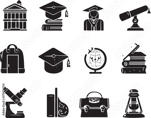 Education icons graduation books globe microscope science