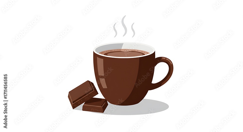 Obraz premium Warm Hot Chocolate in Brown Mug with Chocolate Chunks with Isolated on White.