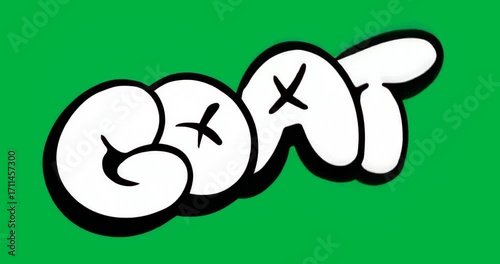 Bubble letters white GOAT showing shifting blue glow, black texture energizing on clear background