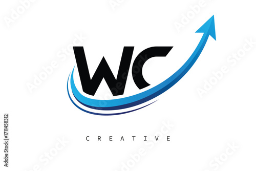 WC Letter Logo with Dynamic Arrow Swoosh – Modern Business Branding, Growth, Progress & Innovation Symbol