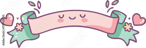 A cartoon ribbon with large eyes and small hearts, conveying a playful and cheerful expression.
