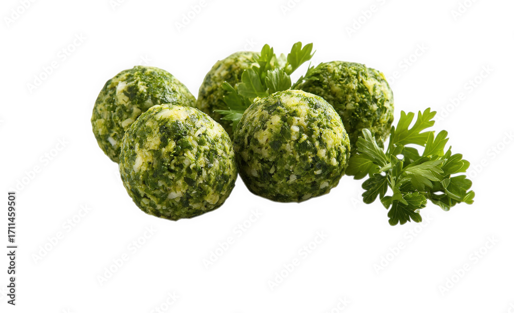 Fototapeta premium Delicious cheese balls with fresh parsley isolated on transparent background
