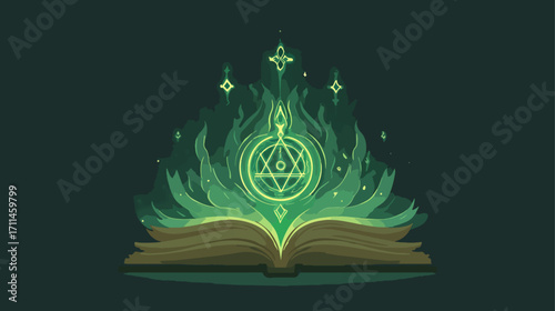Open book with mystical green energy