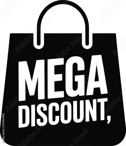 Grab incredible savings with this bold mega discount shopping bag design, perfect for promotional sales and advertising campaigns