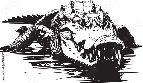 Alligator's Stare: A bold illustration depicts a formidable alligator, its powerful form rising from murky water.