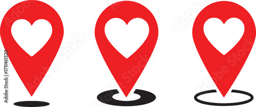 location pin, map marker, gps icon, destination, point of interest, heart shape, love, romantic, favorite place, important location, red icon, black base, white heart, symbol, graphic, design, vector,